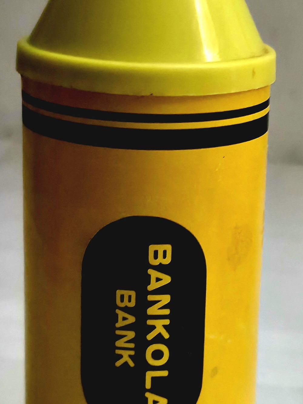 Vintage Yellow Bankola Crayon Bank Novelty Coin Bank